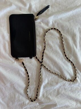Bandolier Black Leather Crossbody with Gold Chain Strap